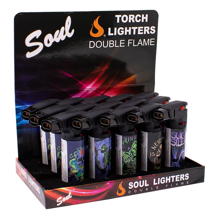 Soul Bone Face Torch Double Flame Lighters Display of 15