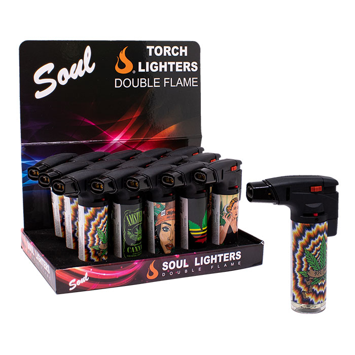 Soul Urban Woman Ash Curl Torch Double Flame Lighters Display of 15 Soul Urban Woman Ash Curl Torch Double Flame Lighters Display of 15