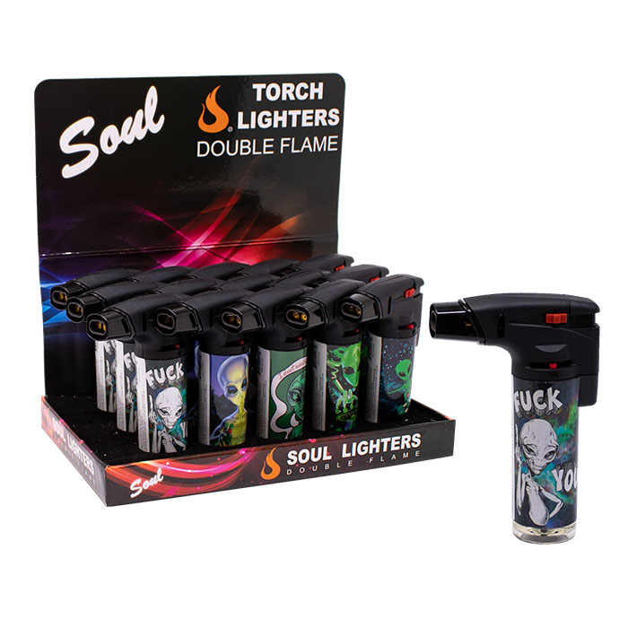 Soul Dead Inside Party Torch Double Flame Lighters Display of 15 Soul Dead Inside Party Torch Double Flame Lighters Display of 15