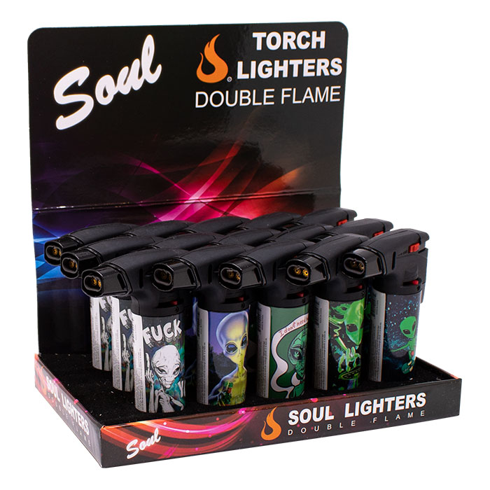 Soul Dead Inside Party Torch Double Flame Lighters Display of 15