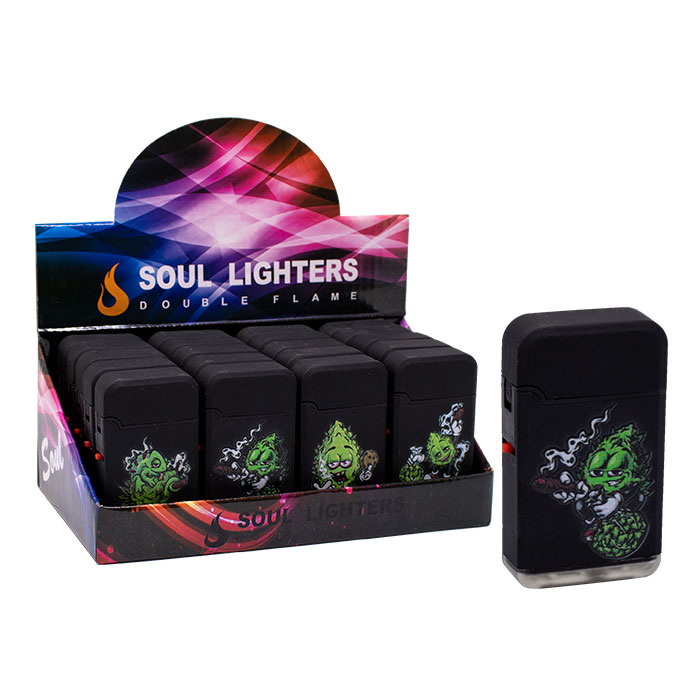 Soul Smoke Skin Burn Leaf Double Flame Torch Lighters Display of 20 Soul Smoke Skin Burn Leaf Double Flame Torch Lighters Display of 20