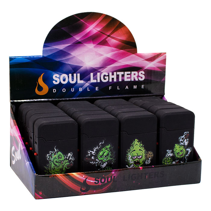 Soul Smoke Skin Burn Leaf Double Flame Torch Lighters Display of 20