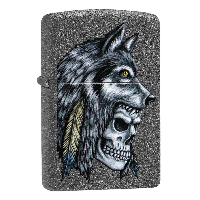 Zippo 29863 Bold Wolf Skull and Feather Graphic Lighter Zippo 29863 Bold Wolf Skull and Feather Graphic Lighter