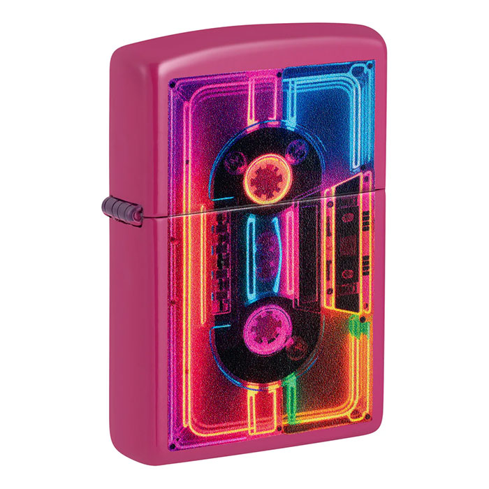 Zippo 46693 Vintage Cassette Neon Glow Lighter Zippo 46693 Vintage Cassette Neon Glow Lighter