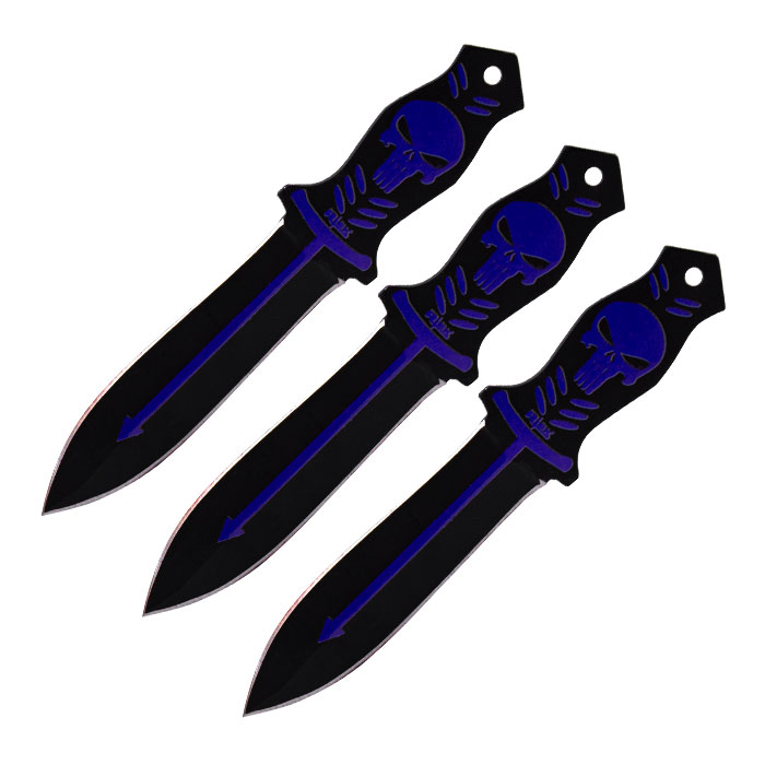 Blue Midnight Skull Sharp Precision 6.5 Inches Throwing Knife Set of 3