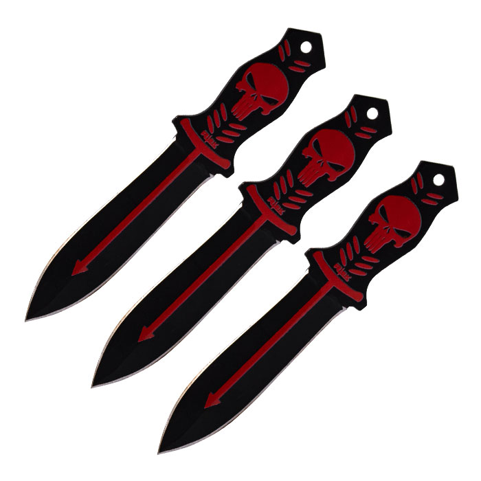 Red Midnight Skull Sharp Precision 6.5 Inches Throwing Knife Set of 3
