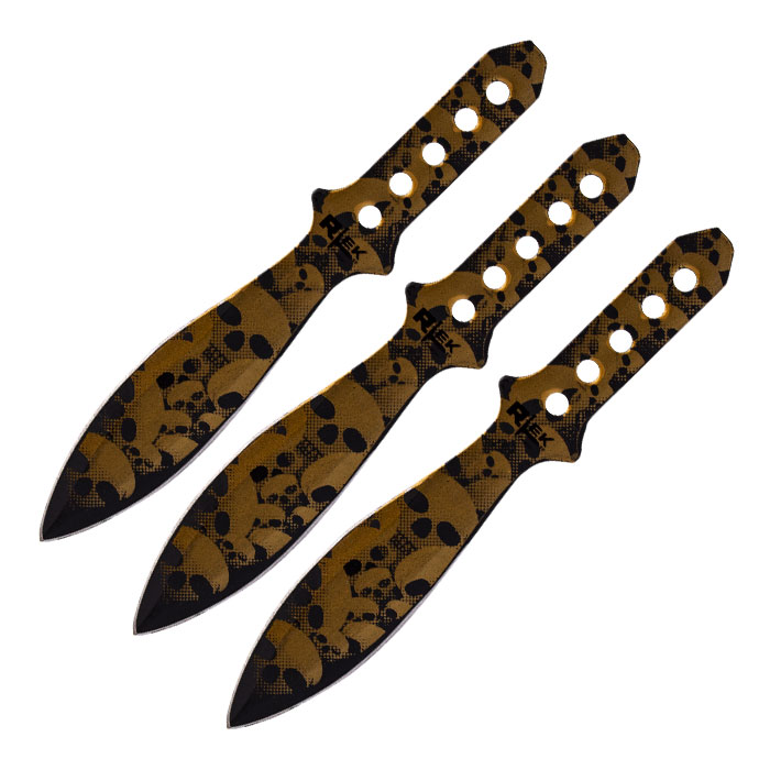 24K Skull-Print Steel Sharp Clean Cut 8.5 Inches Throwing Knife Set of 3 24K Skull-Print Steel Sharp Clean Cut 8.5 Inches Throwing Knife Set of 3