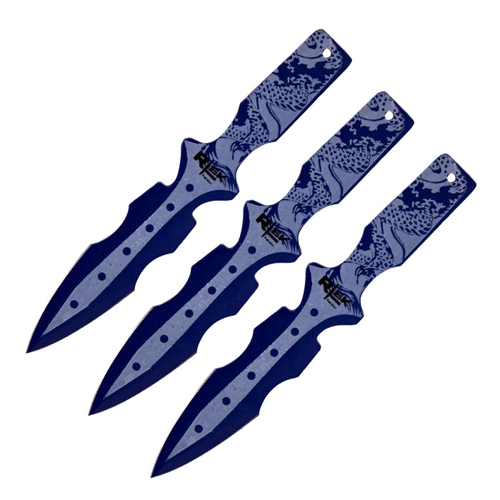 Blue Scaly Texture Zag-Zig Slayer 6.5 Inches Throwing Knife Set of 3 Blue Scaly Texture Zag-Zig Slayer 6.5 Inches Throwing Knife Set of 3