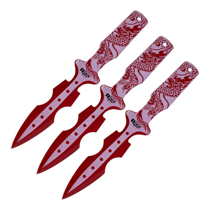 Red Reptilian Scales Zag-Zig Slayer 10 Inches Throwing Knife Set of 3 Red Reptilian Scales Zag-Zig Slayer 10 Inches Throwing Knife Set of 3