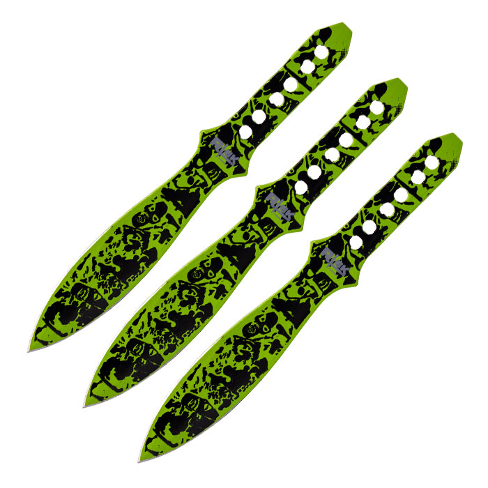 Neon Ghoul Skull Print Sharp Clean Cut 8 Inches Throwing Knife Set of 3 Neon Ghoul Skull Print Sharp Clean Cut 8 Inches Throwing Knife Set of 3