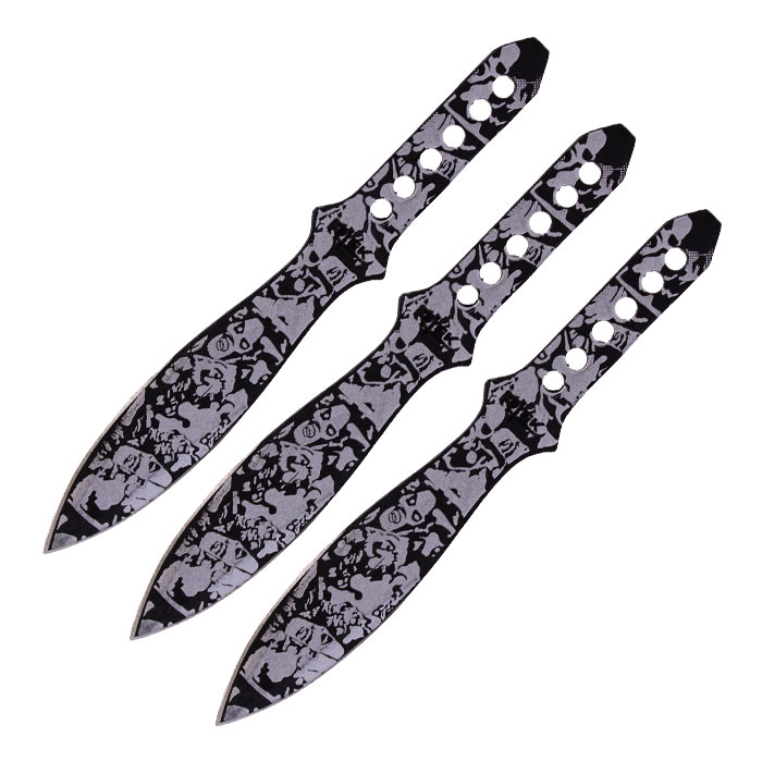 Grey Ghoul Skull Print Sharp Clean Cut 8 Inches Throwing Knife Set of 3 Grey Ghoul Skull Print Sharp Clean Cut 8 Inches Throwing Knife Set of 3