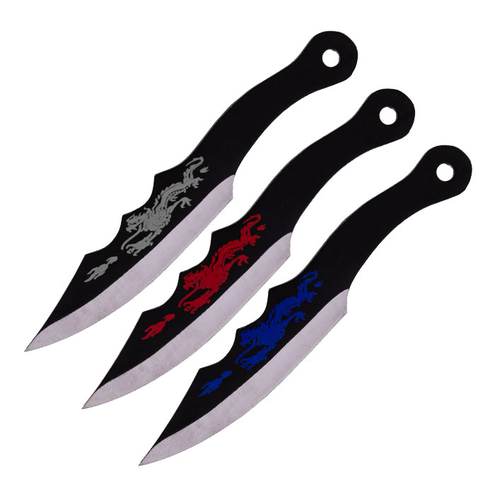 Assorted Dragon Scale Carving Sleek Sharpe Blade 8 Inches Throwing Knife Set of 3 Assorted Dragon Scale Carving Sleek Sharpe Blade 8 Inches Throwing Knife Set of 3