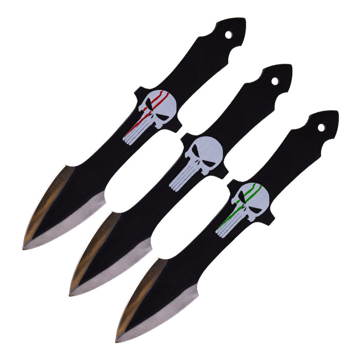 Black Molten Cranium Pattern with Sharp-Cut Edge 10 Inches Throwing Knife Set of 3 Black Molten Cranium Pattern with Sharp-Cut Edge 10 Inches Throwing Knife Set of 3