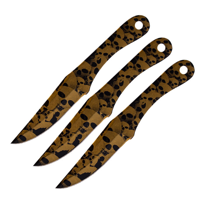 Gold Scarlet Steel with Black Skull Motif Sharp Cut 8.5 Inches Throwing Knife Set of 3 Gold Scarlet Steel with Black Skull Motif Sharp Cut 8.5 Inches Throwing Knife Set of 3