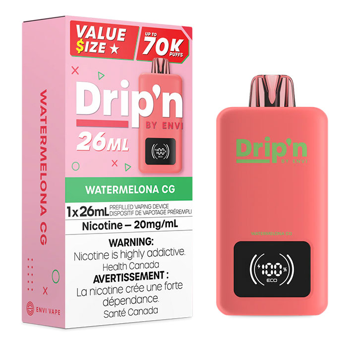 Watermelon CG - Drip'n by Envi 26ML Disposable Vape Upto 70000 Puff Ct-5 Watermelon CG - Drip'n by Envi 26ML Disposable Vape Upto 70000 Puff Ct-5