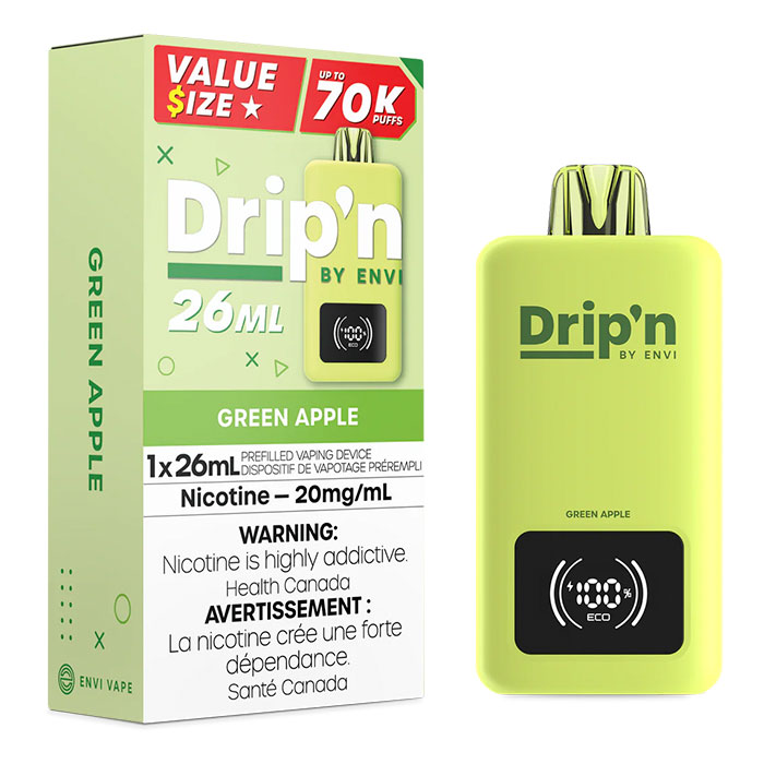 Green Apple - Drip'n by Envi 26ML Disposable Vape Upto 70000 Puff Ct-5 Green Apple - Drip'n by Envi 26ML Disposable Vape Upto 70000 Puff Ct-5
