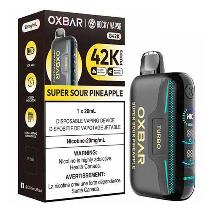 Super Sour Pineapple Oxbar Rocky Vapor G42K Puffs Disposable Vape Ct 4 Super Sour Pineapple Oxbar Rocky Vapor G42K Puffs Disposable Vape Ct 4
