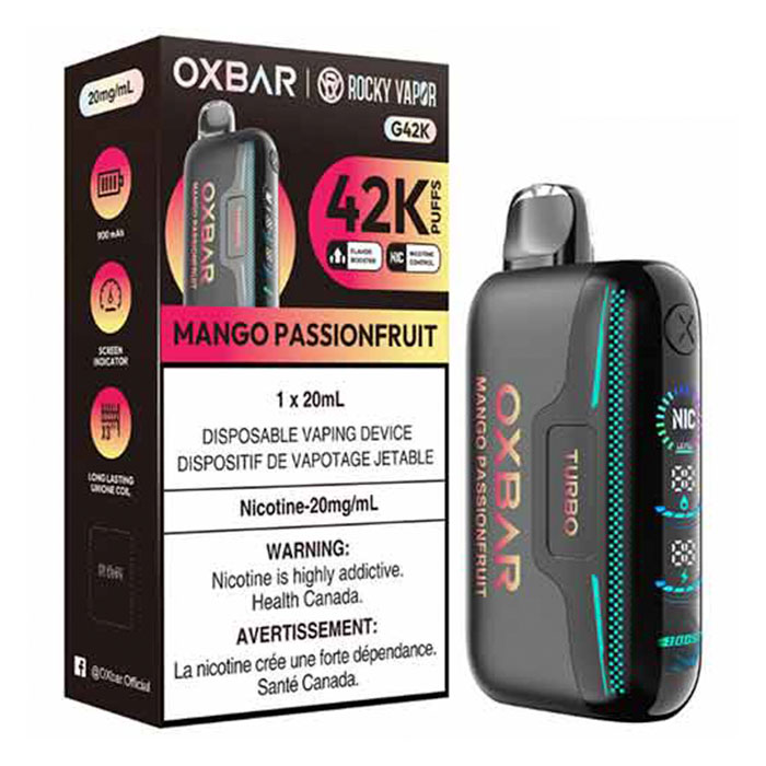 Mango Passionfruit Oxbar Rocky Vapor G42K Puffs Disposable Vape Ct 4 Mango Passionfruit Oxbar Rocky Vapor G42K Puffs Disposable Vape Ct 4