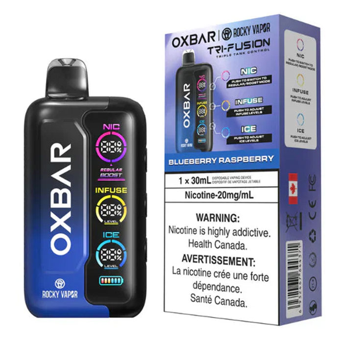 Blueberry Raspberry - Oxbar Rocky Vapor Tri Fusion 45,000 Puffs Disposable Vape Ct 5 Blueberry Raspberry - Oxbar Rocky Vapor Tri Fusion 45,000 Puffs Disposable Vape Ct 5