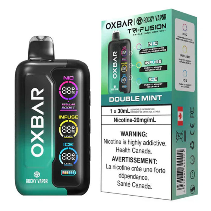 Double Mint - Oxbar Rocky Vapor Tri Fusion 45,000 Puffs Disposable Vape Ct 5 Double Mint - Oxbar Rocky Vapor Tri Fusion 45,000 Puffs Disposable Vape Ct 5