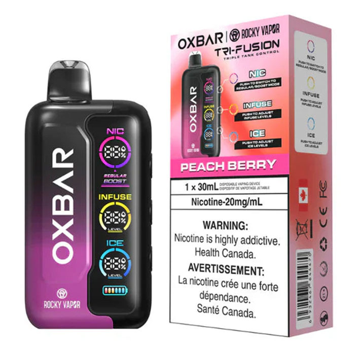 Peach Berry - Oxbar Rocky Vapor Tri Fusion 45,000 Puffs Disposable Vape Ct 5 Peach Berry - Oxbar Rocky Vapor Tri Fusion 45,000 Puffs Disposable Vape Ct 5