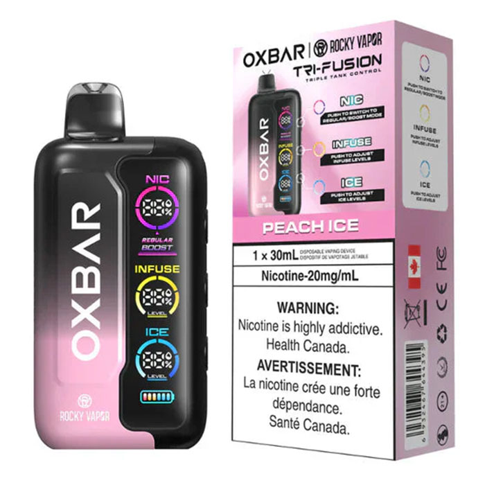 Peach Ice - Oxbar Rocky Vapor Tri Fusion 45,000 Puffs Disposable Vape Ct 5 Peach Ice - Oxbar Rocky Vapor Tri Fusion 45,000 Puffs Disposable Vape Ct 5