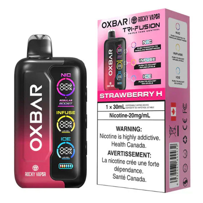 Strawberry H - Oxbar Rocky Vapor Tri Fusion 45,000 Puffs Disposable Vape Ct 5 Strawberry H - Oxbar Rocky Vapor Tri Fusion 45,000 Puffs Disposable Vape Ct 5