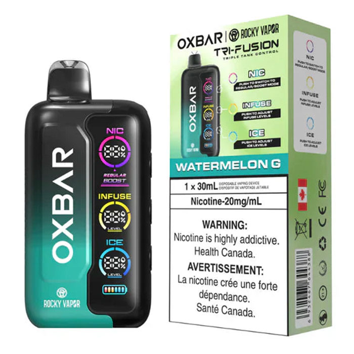 Watermelon G - Oxbar Rocky Vapor Tri Fusion 45,000 Puffs Disposable Vape Ct 5 Watermelon G - Oxbar Rocky Vapor Tri Fusion 45,000 Puffs Disposable Vape Ct 5