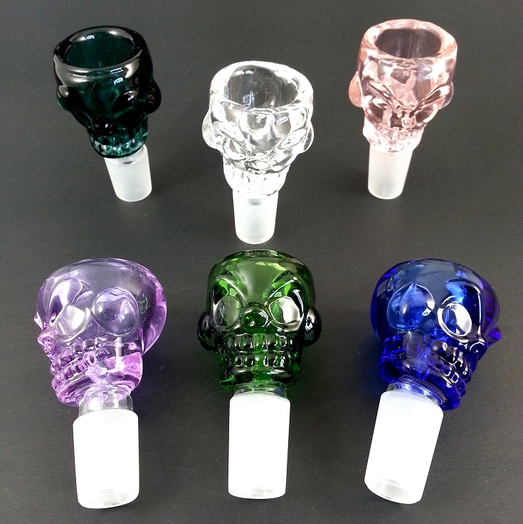ASSORTED COLORED SKULL GLASS BOWL WITH 14MM JOINT