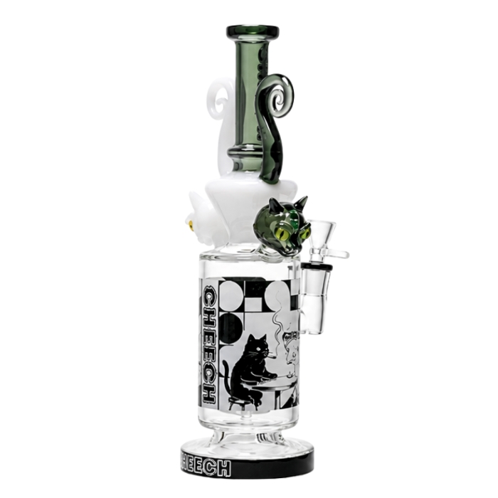 White Cheech Mystic Cat  12 Inches Glass Bong
