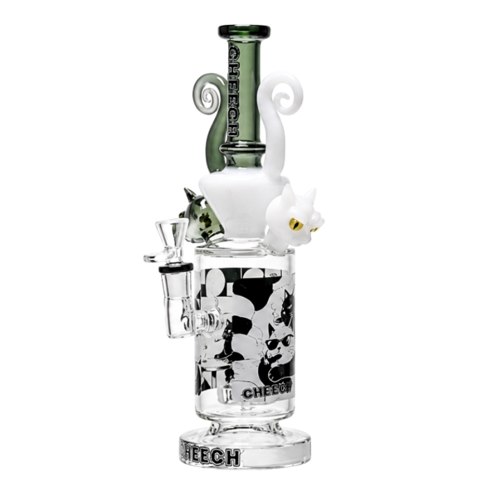 White Cheech Mystic Cat  12 Inches Glass Bong