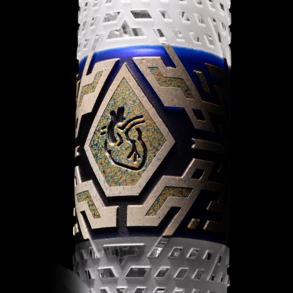 Blue and Silver Frit Crystallized 12 Inches Glass Straight Tube