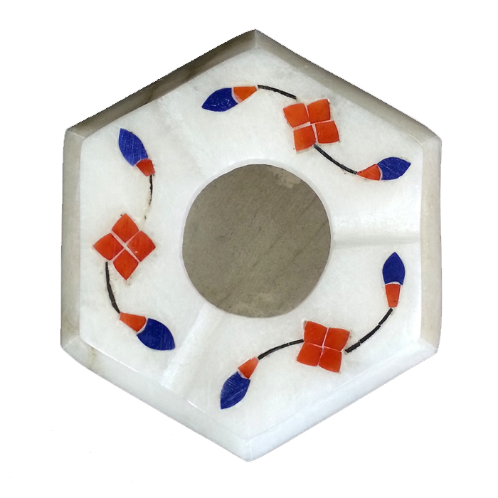 Hexagonal Floral Print White Elevesta Stone Ashtray Hexagonal Floral Print White Elevesta Stone Ashtray