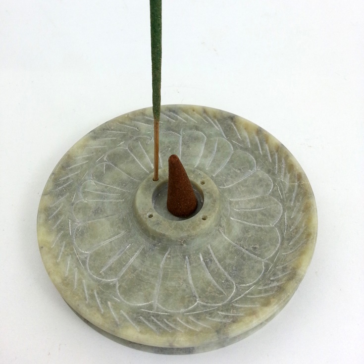 Yellow Stone Round Incense And Cone Holder