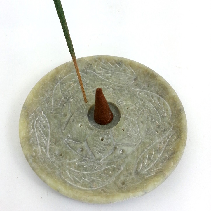 Round Soapstone Incense and Cone Holder