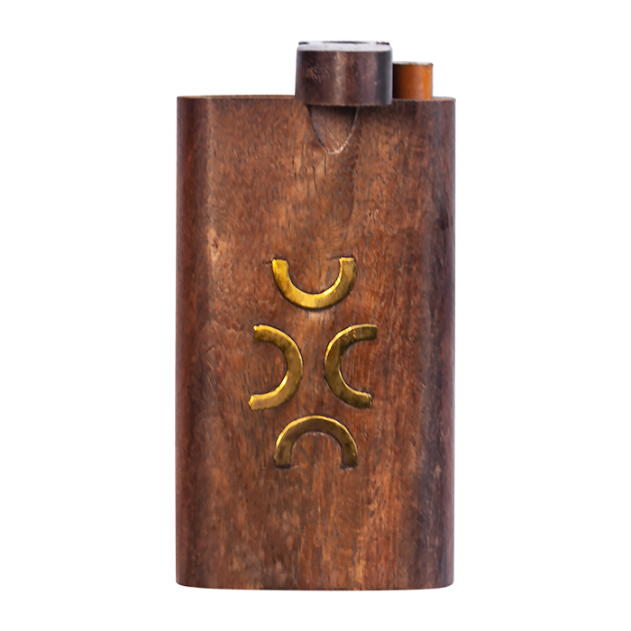 BRASS MOTIF EMBEDDED WOODEN DUGOUT 4 INCHES