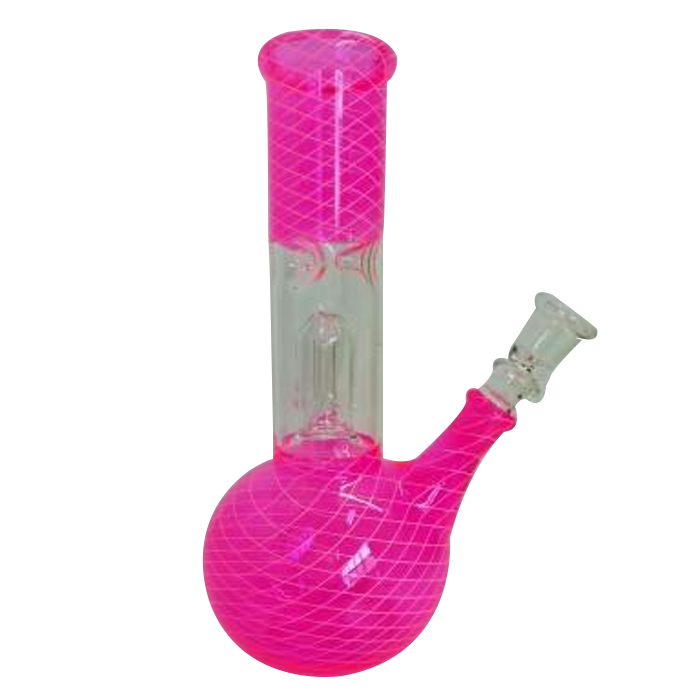 ROUND NETTED PINK GLASS BONG WITH ONE PERCOLATOR 8 INCHES