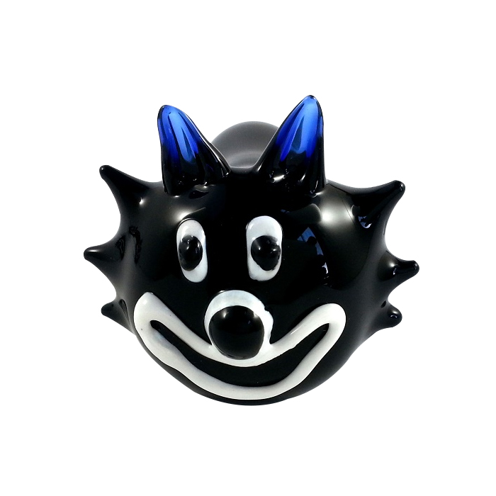 FUNNY CAT FACE COBALT BLUE GLASS PIPE