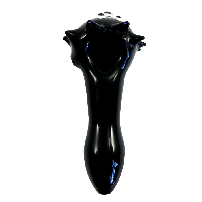 FUNNY CAT FACE COBALT BLUE GLASS PIPE