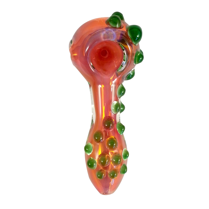 GOLD FUMING PINK GLASS PIPE WITH BEADS FOR GRIP