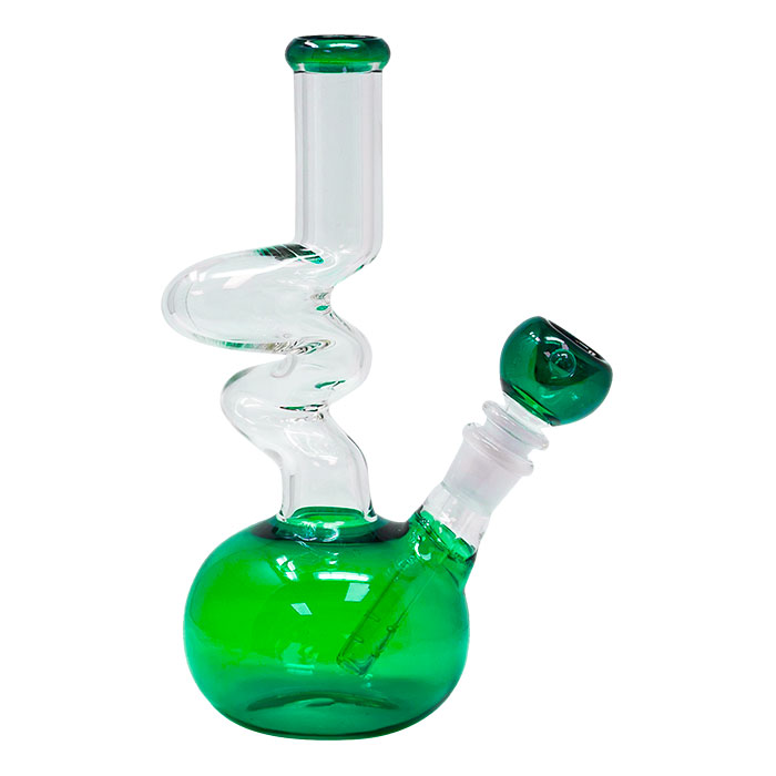 Twisted Green Glass 10 Inches Zong with Bowl