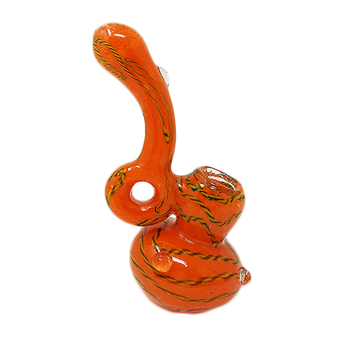 Red Frit Work Rope Design Glass Bubbler 7 Inches