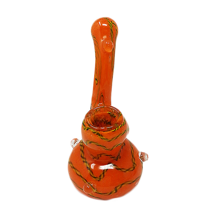 Red Frit Work Rope Design Glass Bubbler 7 Inches