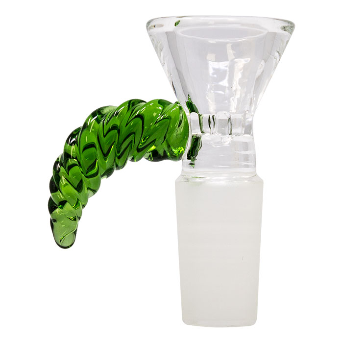 GREEN GLASS BOWL WITH TWIST HANDLE 14MM